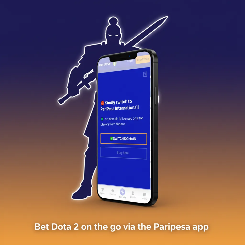 Smartphone showing Paripesa app for Dota 2 betting with live odds, in-play markets, and real-time stats.