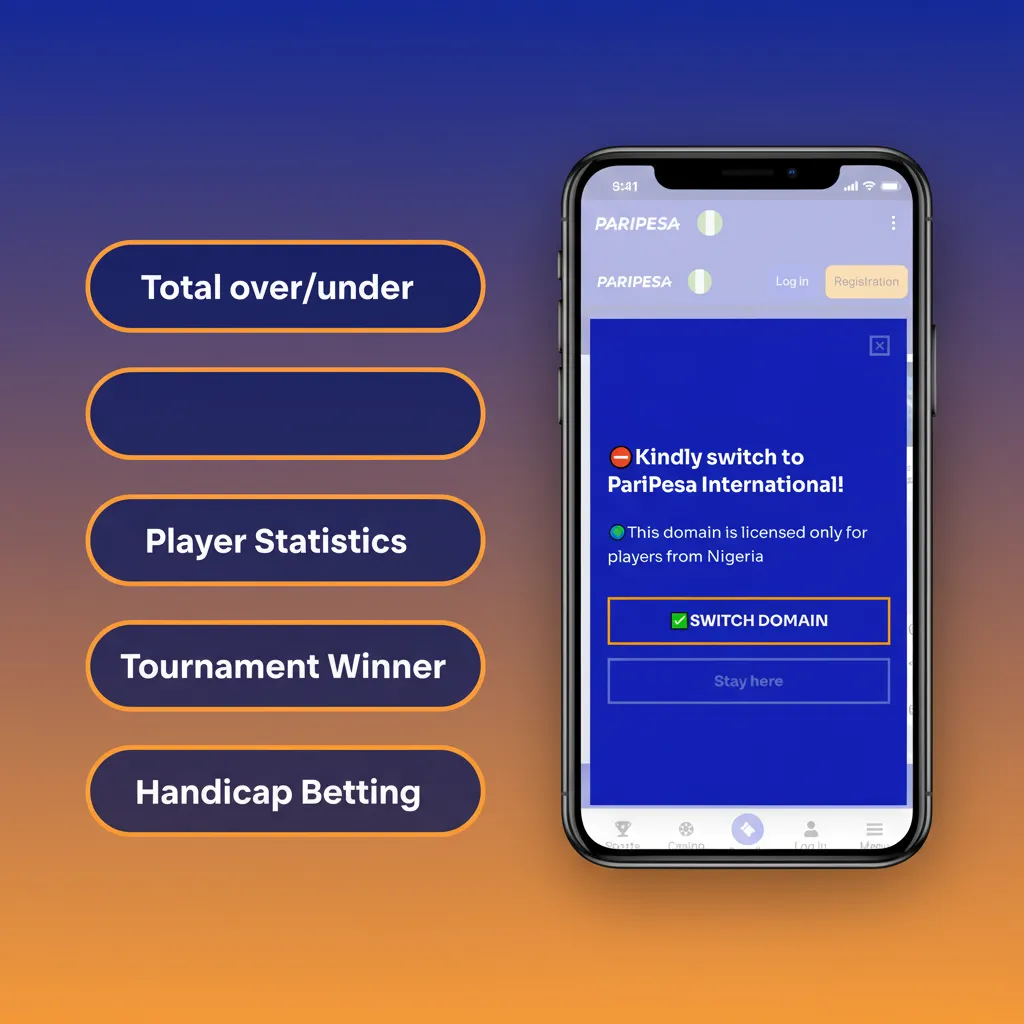 Paripesa iOS app showing bet types: Single, Acca, System, Handicap, Over/Under, Both Teams to Score, Draw No Bet, Live.