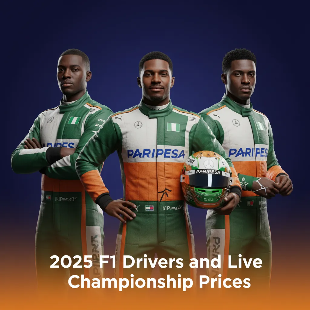 2025 F1 teams and drivers table with live championship odds; includes Verstappen, Hamilton, Leclerc; several seats TBA.