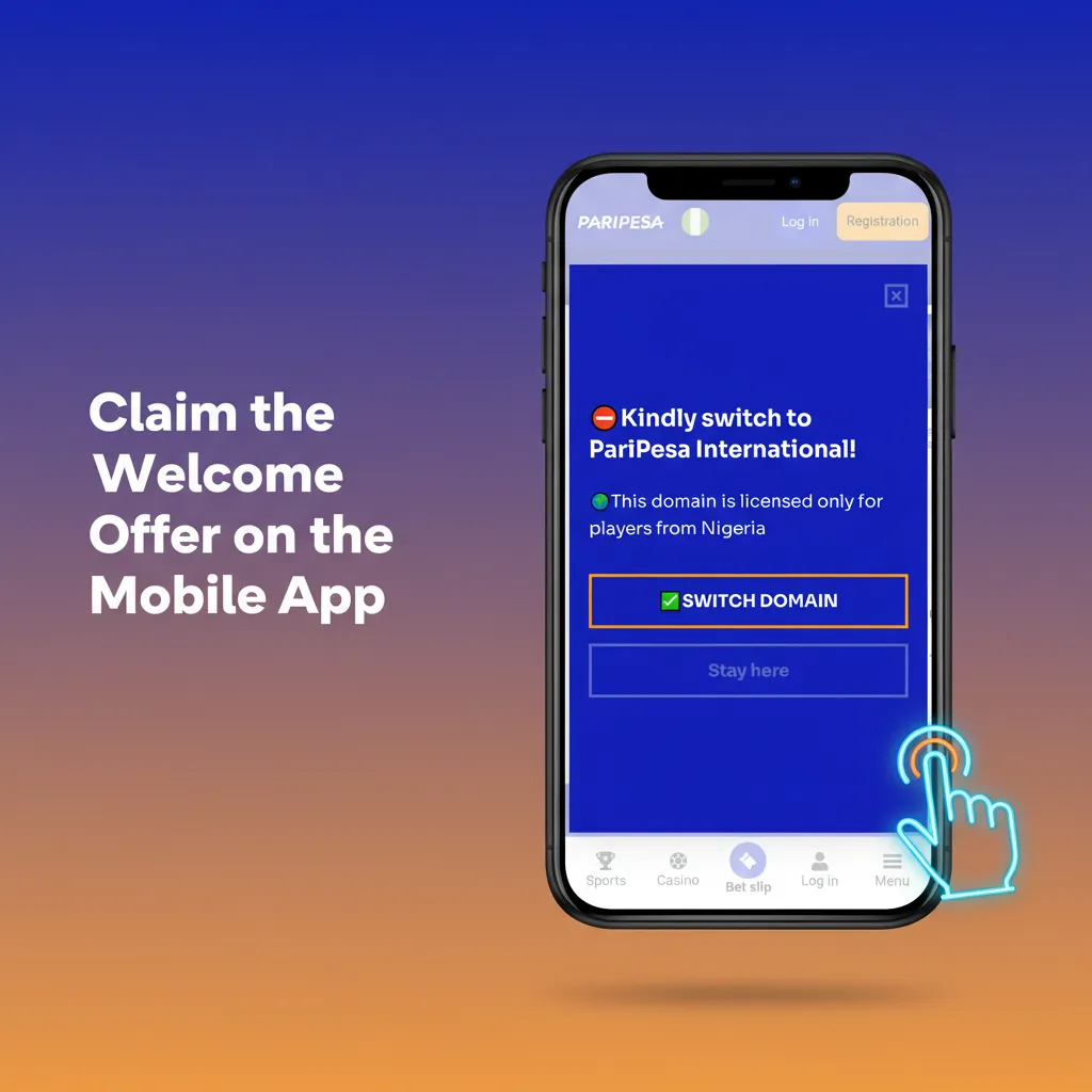 Smartphone showing Paripesa app steps to claim welcome offer: download, sign in, choose Sports Bonus, deposit ₦450, bet.