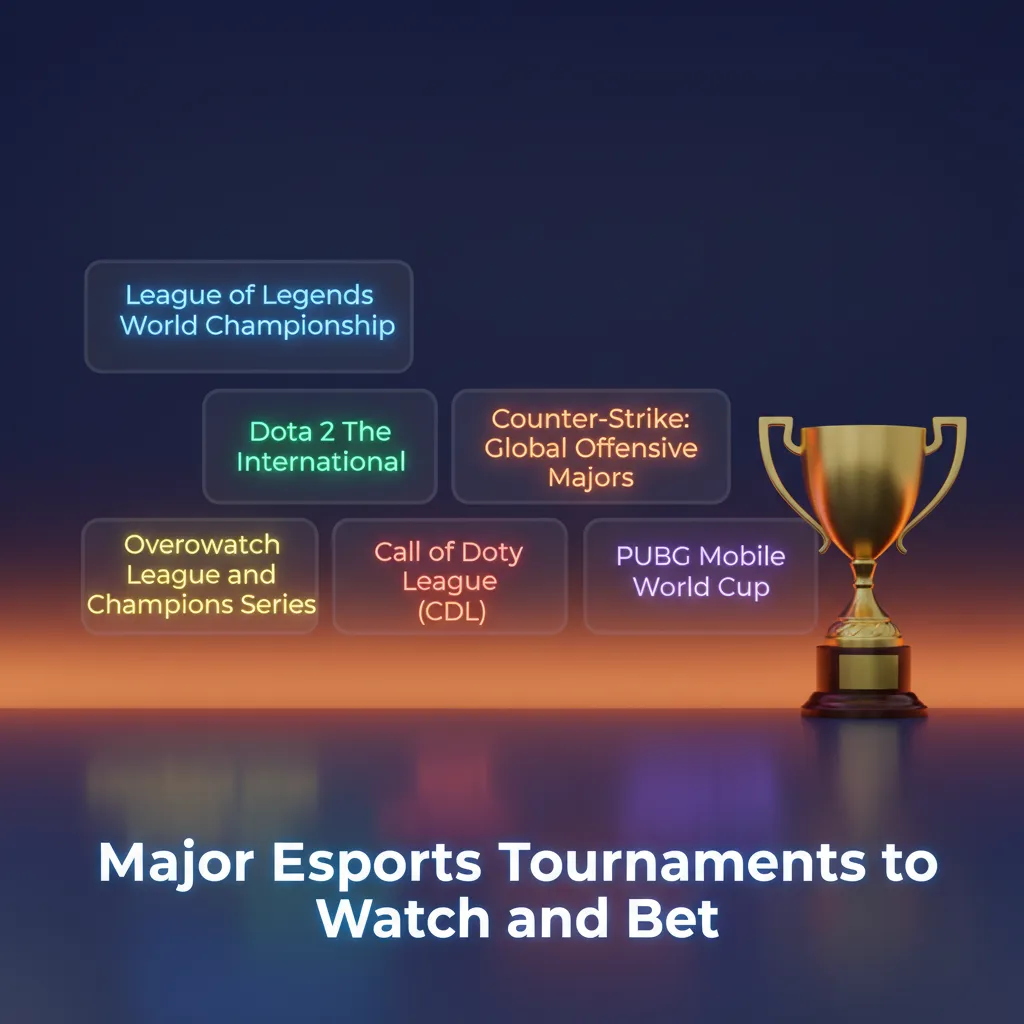 Table of major esports tournaments by game—Dota 2, CS2, LoL, Valorant, Mobile Legends, R6—with schedules to compare prices.