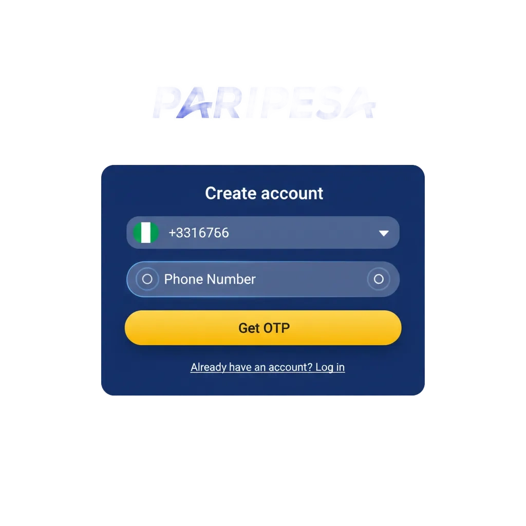 Paripesa Nigeria sign-up banner: start your account, 100% welcome bonus up to 180,000 NGN for sports and casino.