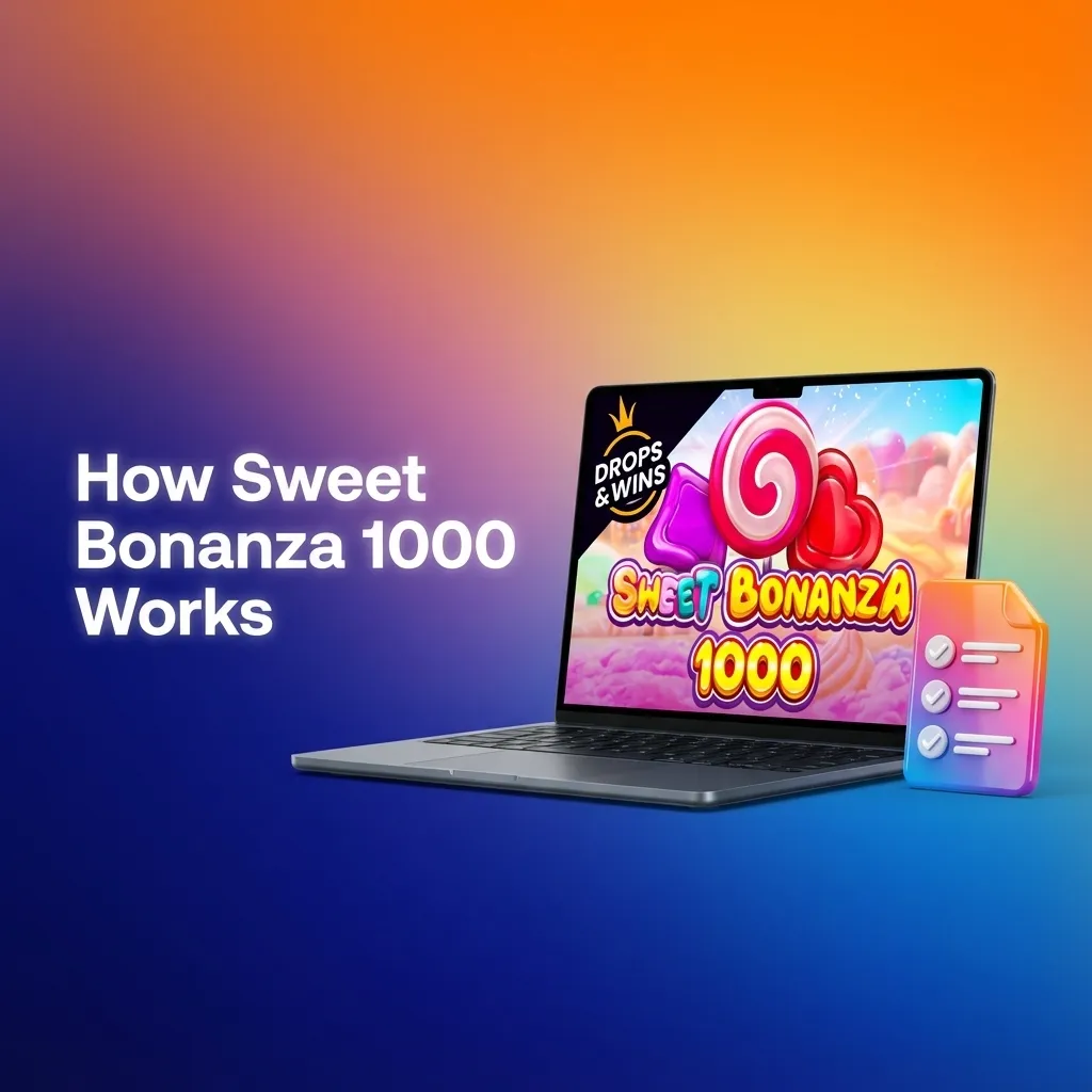 Sweet Bonanza 1000 slot game interface showing six-reel grid with colorful candy symbols and tumble mechanics in action